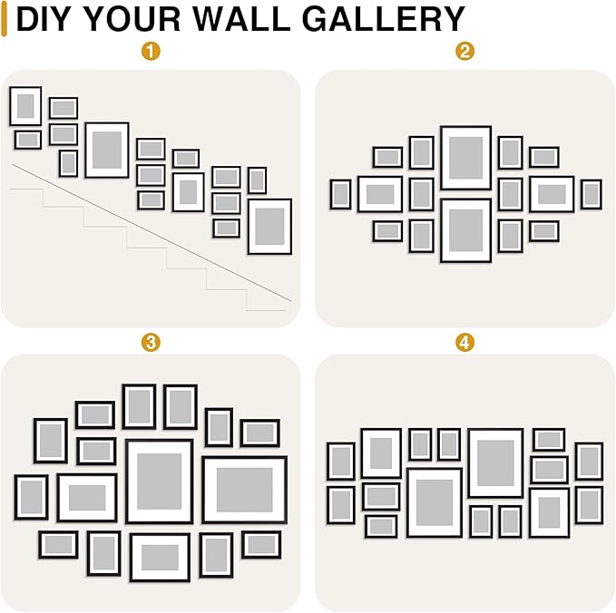 decorUhome Assorted Picture Frames Collage Wall Decor for Photo Gallery Display Set of 16 Including Two 11x14 / Two 8x10 / Six 5x7 / Six 4x6 for Family Wall Decor, Black, 16 Pack