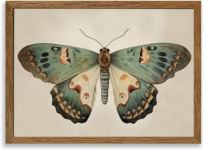 AVECCO Framed Vintage Butterfly Print on Canvas Wall Art, Rustic Farmhouse Wall Decor, Unique Funny Animal Art Prints for Bathroom Bedroom Living Room Office Home Decoration Ready to Hang 16x24 Inch