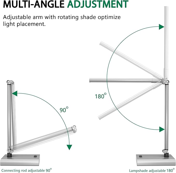 LED Desk Lamp - Contemporary Reading Light with 36 LEDs and 2 Rigid Adjustable Arms for Home, Office, Bedside, or Dorm Room - by Lavish Home (White)