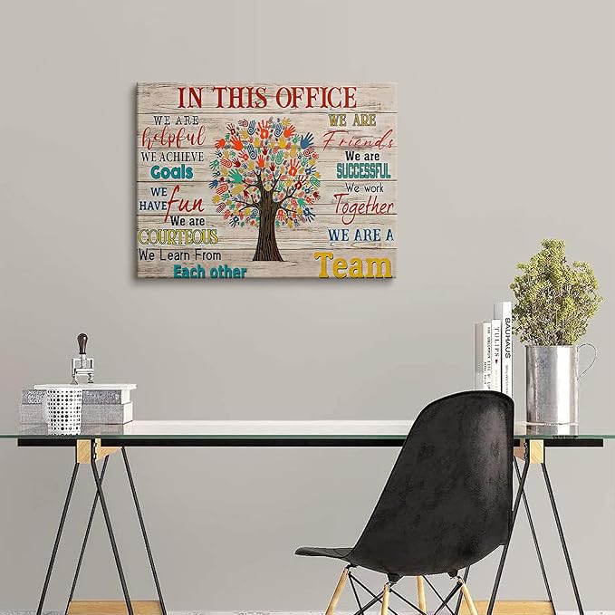 HDXUFJQ Office Inspirational Wall Art In This Office Canvas Wall Decor Team Rules Motivation Positive Quotes Pictures Prints Teamwork Painting for Home Ready to hang(12"x16")