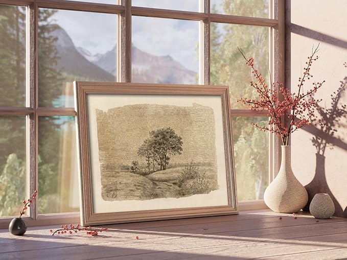 Kizbok Neutral Wall Art Decor Vintage Tree Sketch Canvas Prints Rustic Neutral Brown Tones Nature Drawing Oil Painting, Moody Antique Landscape Art Pictures for Bedroom, Farmhouse Wall Decor for Bathroom Home(8" x 10"-UNFRAMED)