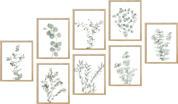 SIGNWIN Framed Poster Wall Art Set of Pastel Watercolor Forest Plant Collage Nature Garden Nature Wilderness for Living Room, Bedroom, Office - 11"x14"x 8 Natural