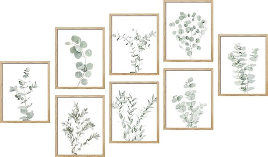 SIGNWIN Framed Poster Wall Art Set of Pastel Watercolor Forest Plant Collage Nature Garden Nature Wilderness for Living Room, Bedroom, Office - 12"x16"x 8 Natural