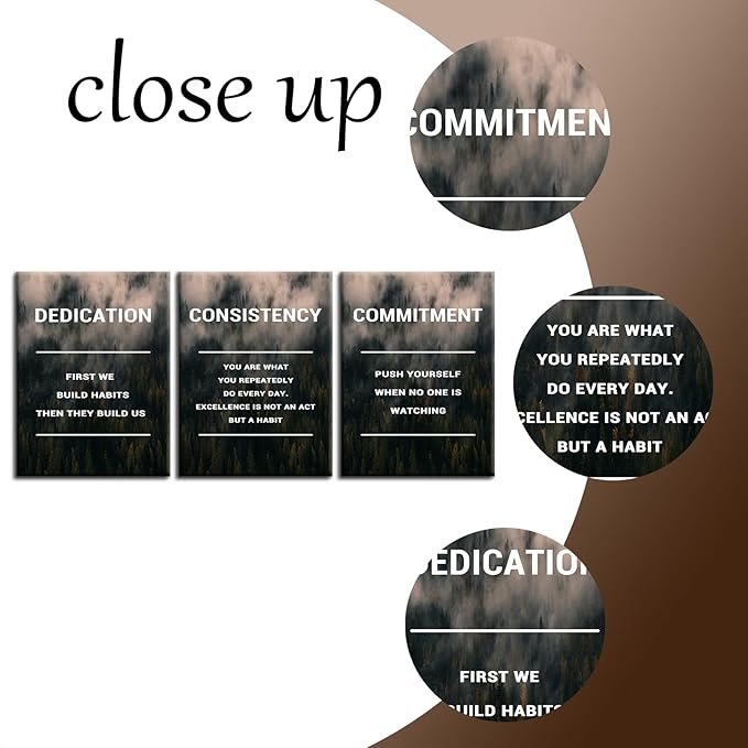 Motivational Canvas Wall Art Office Decor Dedication Consistency Commitment Quotes 3 Pieces Inspirational Posters Print Artwork for Home Bedroom Bathroom Wall Picture Ready to Hang [36''W x 16''H]