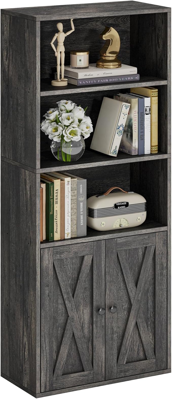 IRONCK Industrial Bookshelves and Bookcases with Doors 11.8 in Depth Floor Standing 5 Shelf Display Storage Shelves Tall Bookcase for Home, Office, Living Room