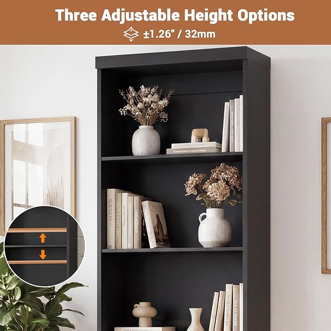 Cyclysio 80" Bookshelf with 3 Drawers, Tall Bookcase with Thickened Top Panel and 3-Tier Open Shelves, Tall Storage Cabinet for Home Office, Living Room, Black