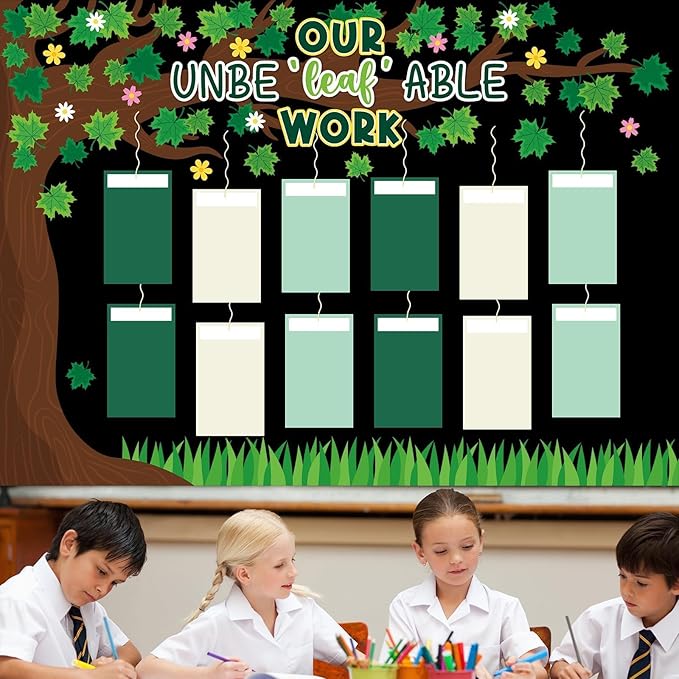 Student Work Display Bulletin Board Spring Tree Bulletin Board Decoration Unbeleafble Work Classroom Wall Decor Leaves Paper Cutouts for Spring Teachers Students Motivational Back to School Supplies