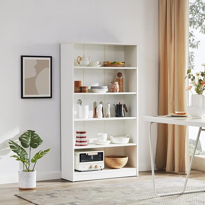 Farini White Bookshelf for Bedroom 5 Shelf Office Bookcase 60 Inches Tall Modern Wood Bookshelf for Living Room 5 Tier Wide Manga Bookshelf Library Bookcase