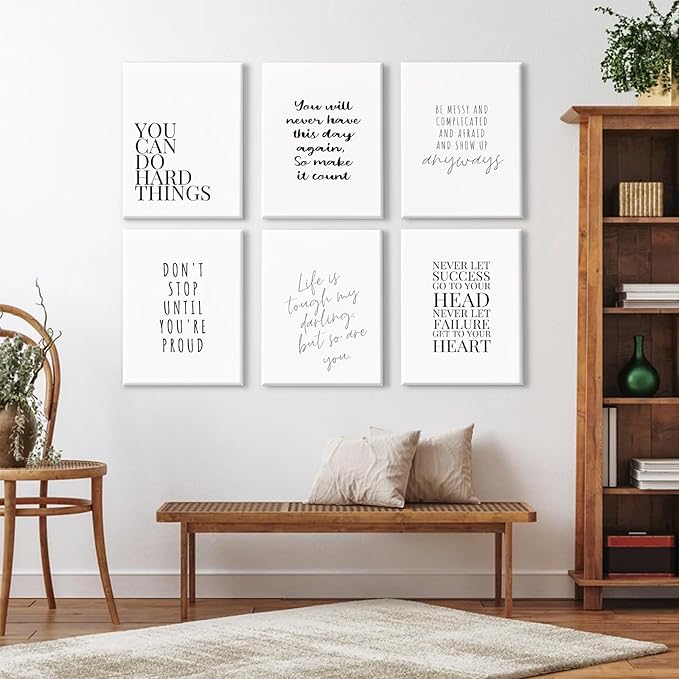 Office Inspirational Wall Art Decor Motivational Quotes Canvas Wall Art Positive Classroom Posters Pictures Office Inspirational Work Artwork for Women Home Bedroom 8x10 Inch Wrapped Canvas Set of 6