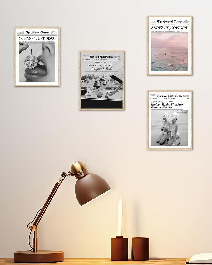 iHery Funny Having A Prevents Wrinkles Framed Trendy Hot Girls NewsPaper Wall Art, Natural OAK Wood 8x10in Canvas Wall Art,Retro Magazine Vintage Bar Cart Living Room Home Décor 1Pack