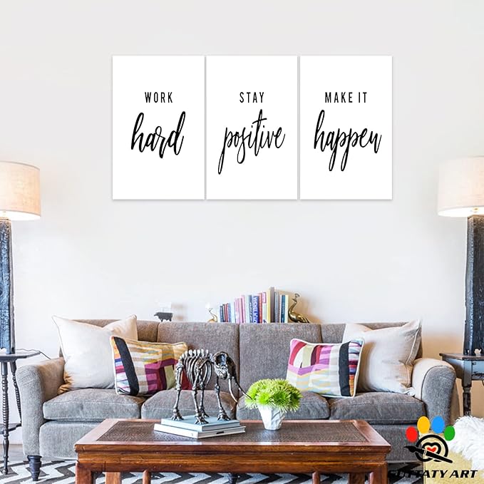 Office Wall Art - 3 Panel Motivational Quote Art, Inspirational Canvas for Home Office Decor, Entrepreneur Words Poster Frame, 20'x30'x3Pcs