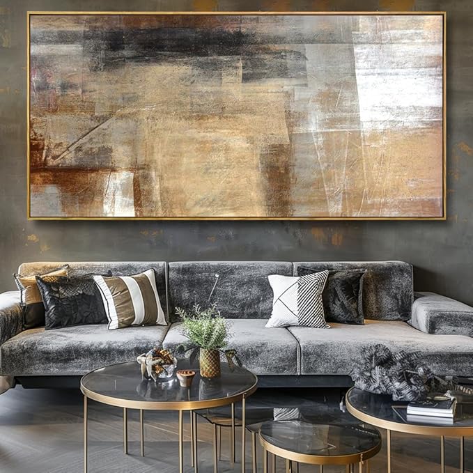 Wall Art Abstract Wall Decor Yellow Black Ink Canvas Painting Modern Artwork for Living Room Bedroom Dining Room Home Office Decor 30"x60" with Framed