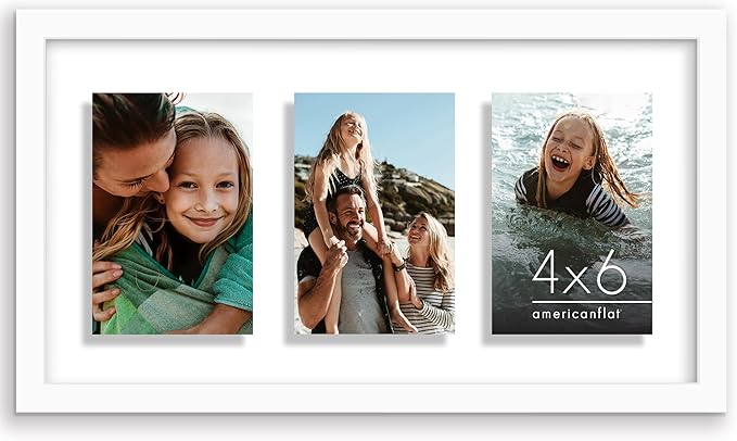 Americanflat 4x6 Collage Picture Frame with Shatter-Resistant Glass - Fits Three 4x6 Photos or use as One 9x17 Frame - Signature Collection - Collage Frames with Floating Effect - White