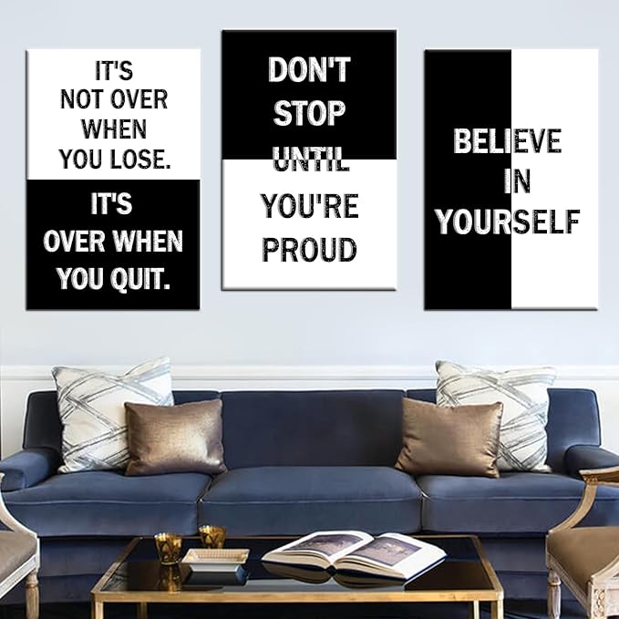 3 Pieces Motivational Canvas Wall Art Poster Print Inspirational Quote Office Wall Decor Artwork Positive Theme Picture Painting for Living Room Workplace Gym Stretched and Framed [72''Wx 36''H]