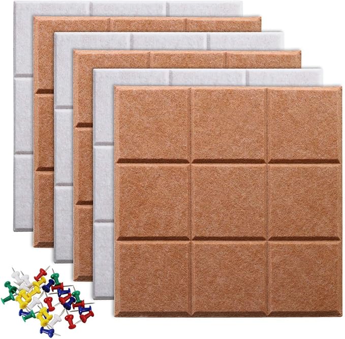 Large Felt Board Tiles for Wall with 30 Push Pins, 11.8"x11.8" Pack of 6 Pin Board Notice Boards for Home Office Kitchen, Bulletin Board Wall Tiles for Photos Memos (Orange+Grey, 6 Pack)