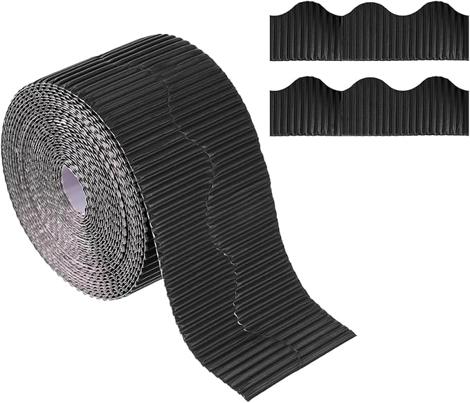 PATIKIL 3.9inch x 49.2ft Bulletin Board Border, Scalloped Trim Paper Corrugated Paper for Locker Classroom Decor Black White Cork Poster Boards, Black