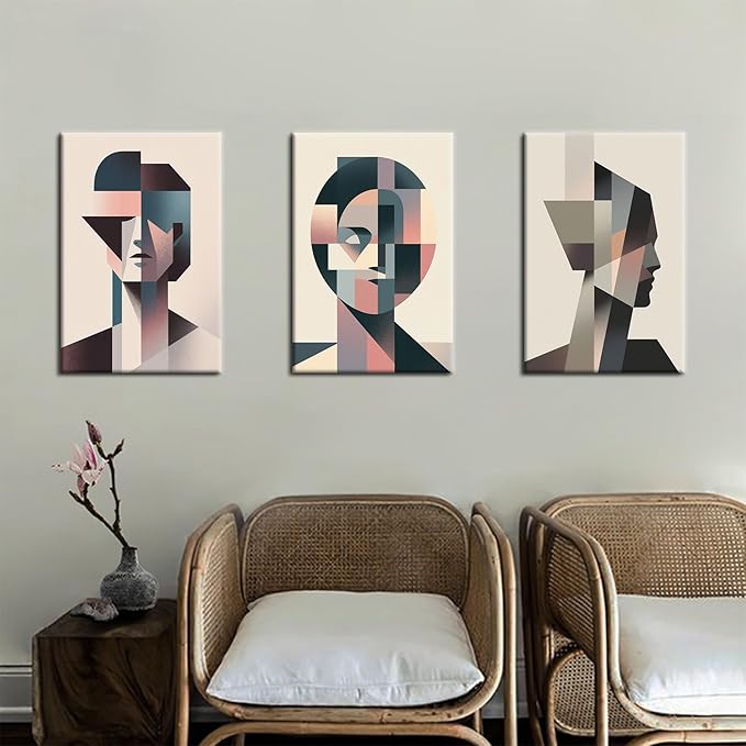 Geometric Stitching Canvas Wall Art Abstract Modern Minimalism Poster Print Graphic Combinations Picture Painting for Home Office Parlour Living Room Decoration Stretched and Framed [48''Wx24''H]