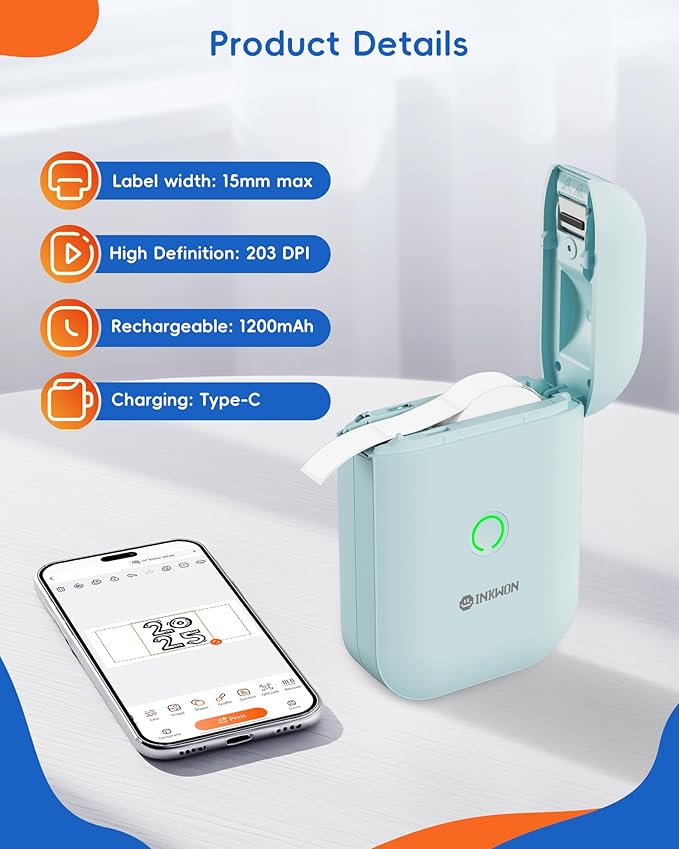 Label Maker Machine with Tape, D11s Bluetooth Label Maker Waterproof Labels, Portable Mini Label Printer with Various Templates for Home Office School, Blue