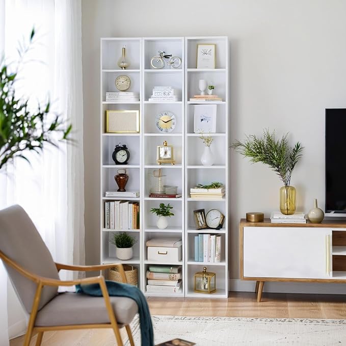 MXV 71.5" Tall Narrow Bookshelf, 8-Tier Cube Display Rack, Modern Corner Bookshelf with Storage Space, CD Storage Cabinet for Home Office