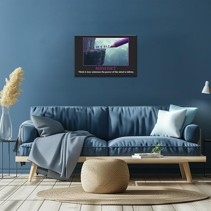 UZMKM - Inspirational Canvas Wall Art, Quotes Motivational Mindset Black Style Print Picture for Office Wall Decor, Company Poster Framed Artwork for Women Men Home Decor Ready to Hang 18x24 Inch