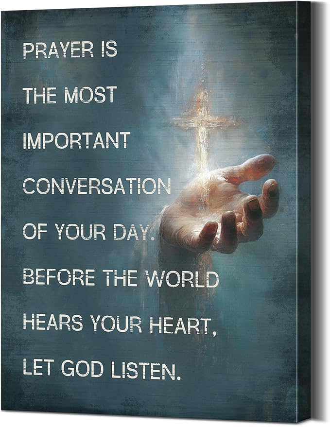 Jesus Christian Wall Art Christian Religious Wall Decor, Prayer Is The Most Important Conversation of Your Day Quote Posters Paintings, Framed Jesus Christ Art for Prayer Church Room (12x15.7 Inches)