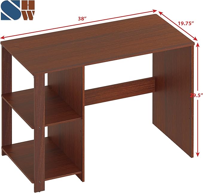 SHW 38-Inch Home Office Computer Desk with Shelves, Cherry