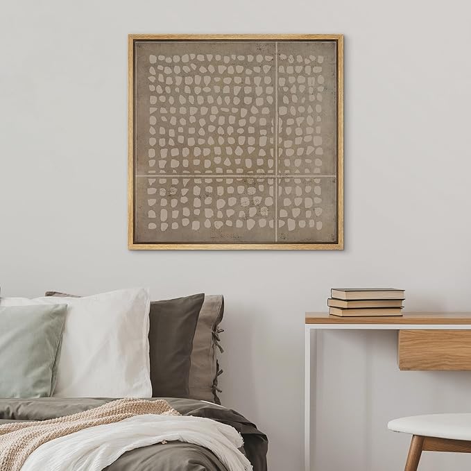 SIGNWIN Framed Canvas Print Wall Art Geometric Grunge Minimal Dot Pattern Abstract Shapes Illustrations Modern Art Decorative Boho Relax/Zen Nordic for Living Room, Bedroom, Office - 16"x16" Natural