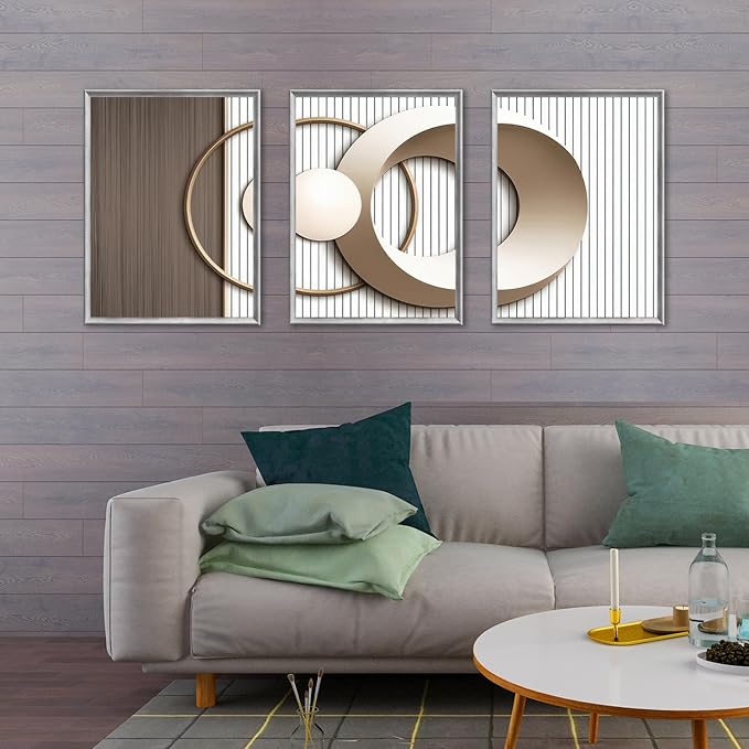 SFXYRTAH 3PCS Modern Geometric Wall Art Set Gold and Beige Abstract Canvas Prints Minimalist Circle Design Wall Picture Posters for Living Room Bedroom Office Decor Unframed (16inx24in posters)