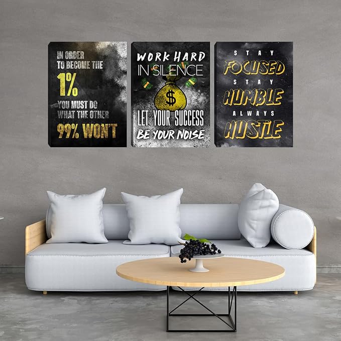 Modern Motivational Black Canvas Print Framed Wall Art Set of 3 Inspirational Poster and Prints Positive Quote Art Decorative Artwork Living Room Bedroom Office Decoration (60" Wx28 H)