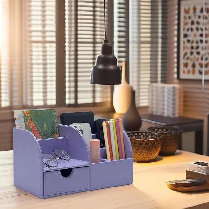 UnionBasic Desk Organizer - Multifunctional Leather Desktop Pen Holder Storage Box - Business Card/Pen/Pencil/Mobile Phone/Stationery Holder