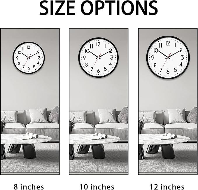 HZDHCLH Wall Clock Black,Silent Wall Clocks Battery Operated 10 Inch Modern Non Ticking Analog Clock Decorative for Kitchen Bedroom Living Room Office Classroom