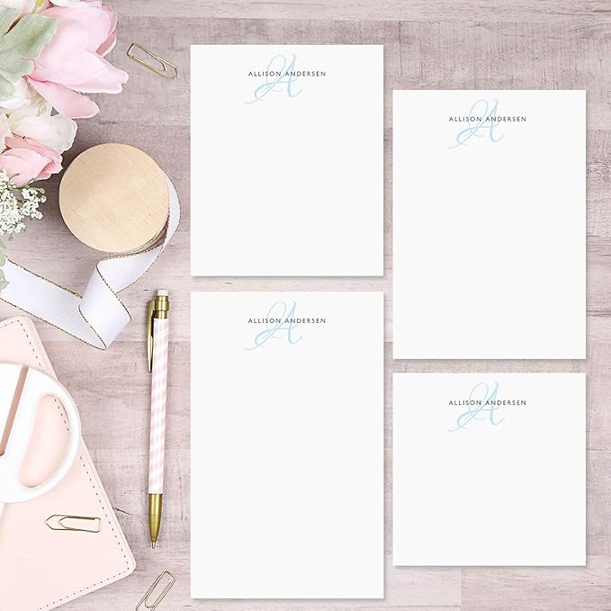 Current Initial Personalized Notepad Set – Set of 4 100-Sheet Pads, Multiple Sizes, Great for Shopping Lists, Grocery Lists and Personalized Gifts, Printed in the USA