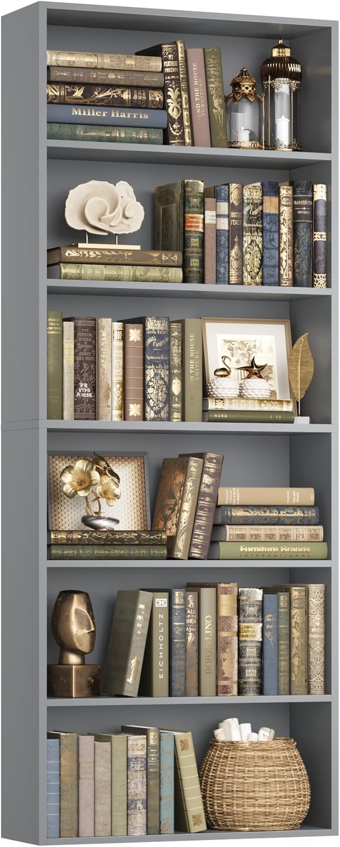 FOTOSOK 6-Tier Open Bookcase and Bookshelf, Freestanding Display Storage Shelves Tall Bookcase for Bedroom, Living Room and Office, Dark Gray