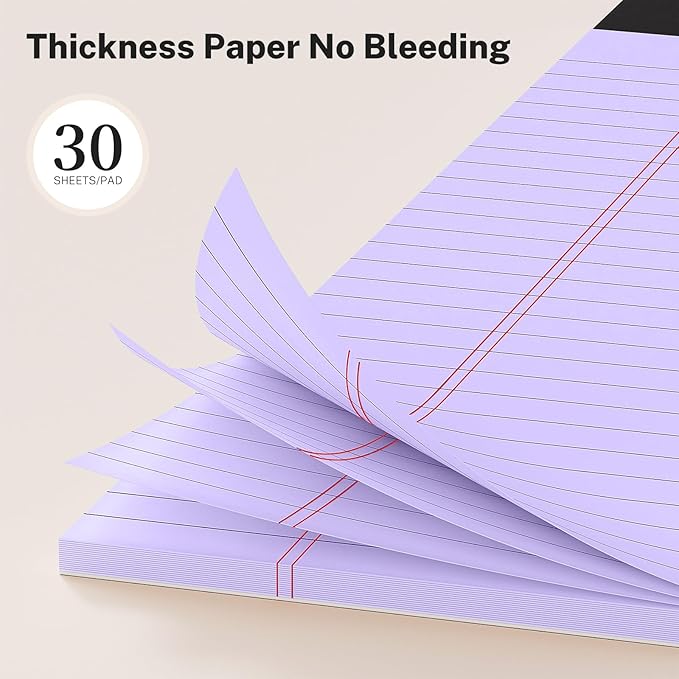 8.5 x 11 Legal Pads, Colored Legal Pads, Wide Ruled, 12 Pack Note Pads 8.5 x 11, Pink Perforated Note Pads with Sturdy White Back, Purple Writing Pad,30 Sheets Per Notepad for School, Home, Office