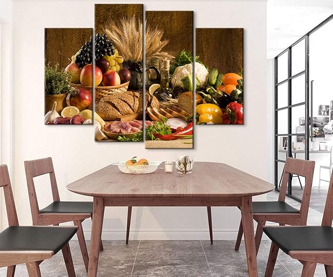 YOUHONG 4 Modern Kitchen Canvas Wall Art - Fruit Decor, Dining Room Pictures, 56''W x 40''H