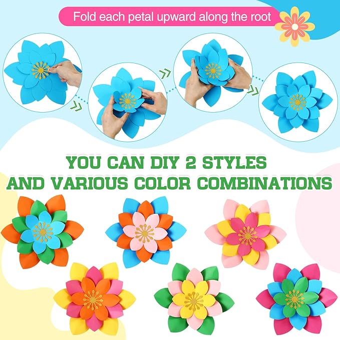 18 Pcs Paper Flowers Decor for Wall DIY Flower Bulletin Board 3D Spring Fiesta Mexican Paper Floral Decoration for Photo Backdrop Classroom Back to School Party(Lotus-Shaped,Rainbow)