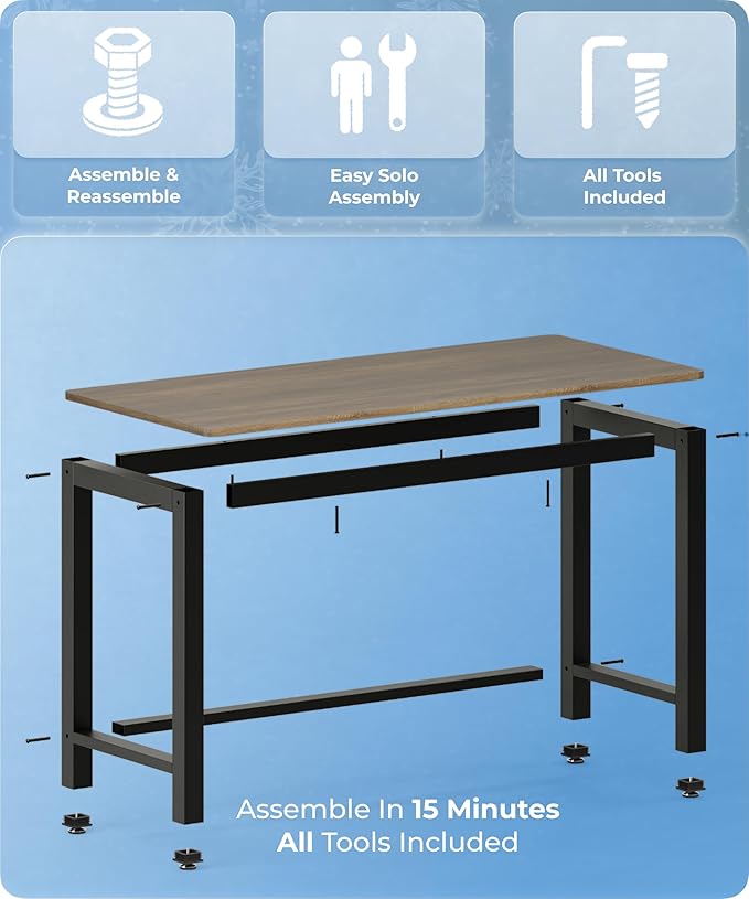 51" Home Office Desk Modern Computer Desk 51.2x23.6x29.5 inches PC Table with Thicken Frame Industrial Style Sturdy Metal Frame Furniture for Writing Gaming Rustic Brown+Black