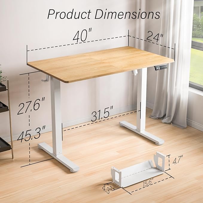 Kingant Standing Desk Height Adjustable Small Electric Stand Up Desks [40 x 24 Inch] - Ergonomic Sit Stand Desk Rising Desks for Home Office Computer Desk Workstation with Cable Management