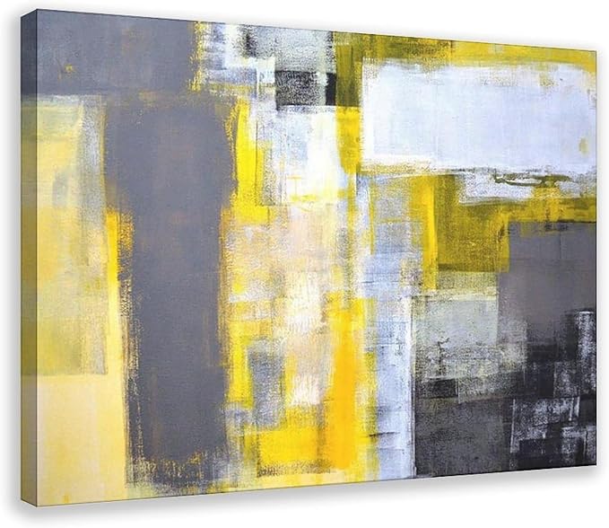 KARKOS Office Art Grey And Yellow Abstract Art Painting Canvas Wall Art Picture Print Home Deco 12x08inch(30x20cm) Frame-style