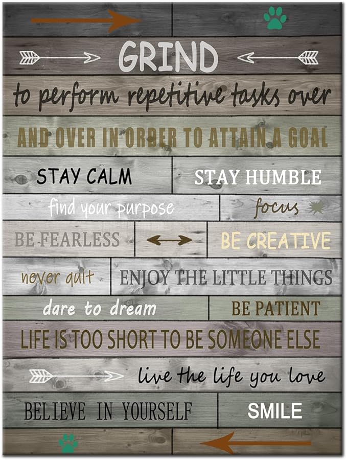 Motivational Canvas Poster Print Inspirational Grind Words Positive Painting Picture Artwork for Modern Home Bedroom Living Room Office School Wall Decor Stretched and Framed [30''Wx 40''H]
