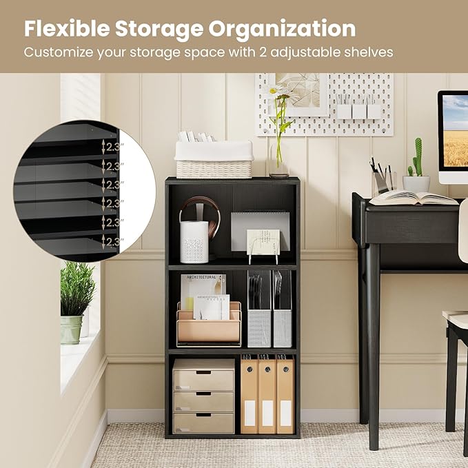 Giantex 2 Pieces 3 Shelf Bookcase Book Shelves Open Cube Storage Cabinet Multi-Functional Home Office Bedroom Furniture Display Bookcases, Black