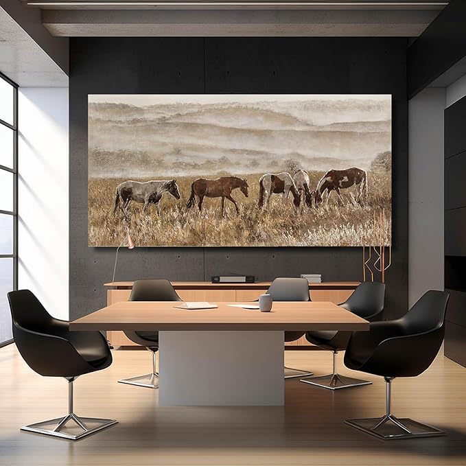 Large Wall Art Animal Wall Decor Brown Home Decorations Grassland Print Arts Vintage Framed Pictures Artwork for Home Office 29"x58"