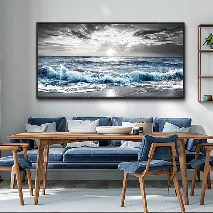 KELIYUAN Large Canvas Wall Art For Living Room Wall Decor For Bedroom Office Decorations Beach Wave Scenery Pictures Artwork For Modern Stretched and Framed Beach Posters Home Decoration 30"X60"