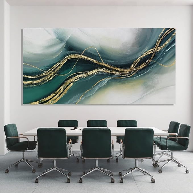 ZENPEE Gold and Green Modern Wall Art, Simple Abstract Canvas Prints, Wall Hangings & Posters for Living Room, Office & Hallway, 29" x 58"