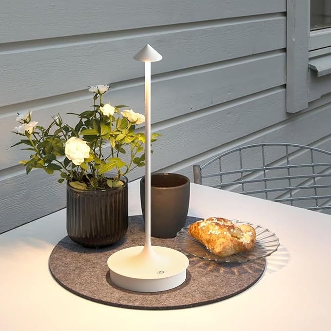 Cordless Table Lamp Rechargeable LED Battery Operated 4000mAh Table Lamp Touch Dimmable Lamp Outdoor Waterproof Portable Wireless Table Light for Dining Restaurant Bar Indoor/Outdoor Use (White-2PC)