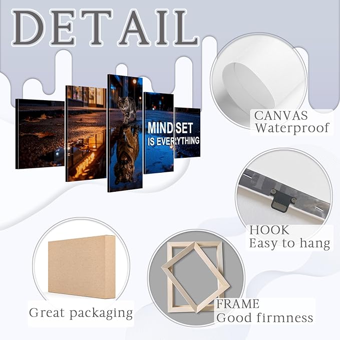 YOUHONG 5 Pieces Inspirational Wall Decor Inspirational Posters Motivational Mindset is Everything Art Motivational Posters Quotes Wall Decor with Wooden Frame, for Home Office Art (60''W x 32''H)