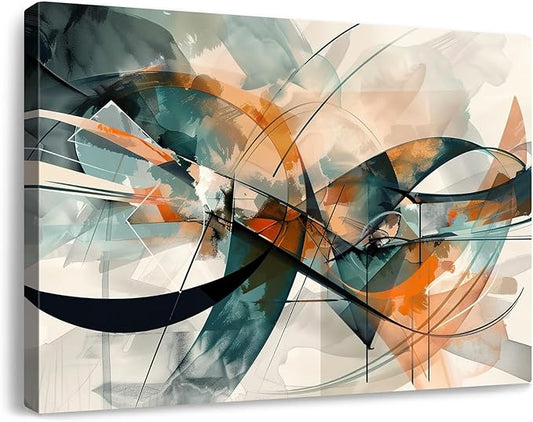 gaosoul Modern Abstract Canvas Wall Art Graffiti Artwork in Cyan and Orange Colors Framed Elegant Morandi Color Painting Prints for Living Room Bedroom Office Decor 30x20in