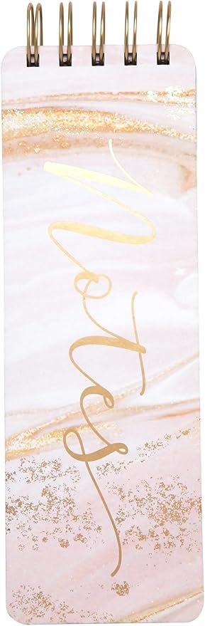 Eccolo Tall Spiral Memo Pad, 300 Pages, 150 Sheets, Double Spiral Binding, Office Essentials for Work, List Notepad for Students, Class and Shopping, Gold Foil (Pink Marble, 3x8.5 inches)