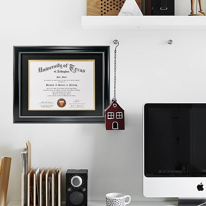 GraduationMall 8.5x11 Diploma Frame with Black over Gold Mat or Display 11x14 Document without Mat, Tempered Glass, Black with Silver Beads, Set of 3