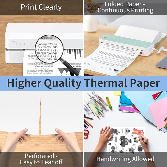 FungLam Thermal Printer Paper 8.5 x 11 Inch, 1000 Sheets US Letter Size Thermal Paper, Folded, Continuous, Perforated, Compatible with A4 Portable Thermal Printer